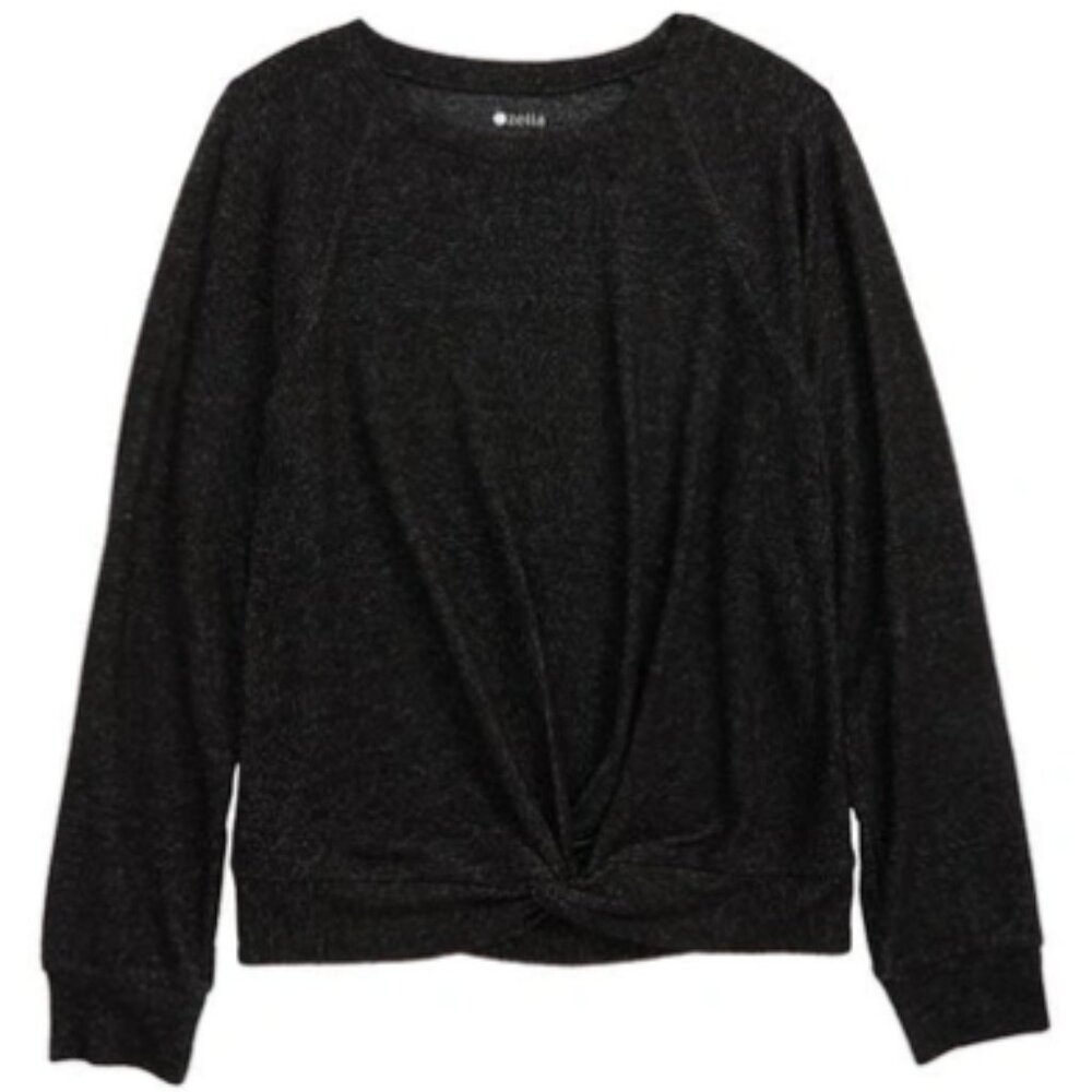 Zella Girl Kids' Supersoft Long Sleeve Twist Top Black Heather Size XS (5/6) NWT